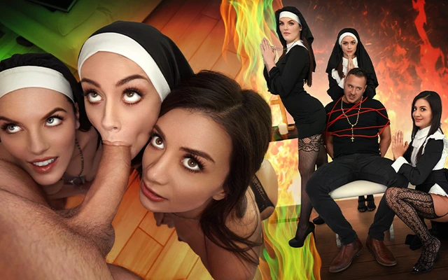 Fiona Frost, Selena Love, Natalie Brooks - Three Horny Nuns Fuck The Devil Out Of Him